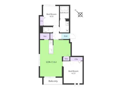 プレミアコート(2LDK/2階)の間取り写真