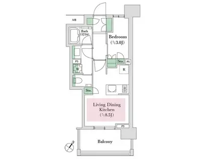 グローリオ田町(1LDK/6階)の間取り写真