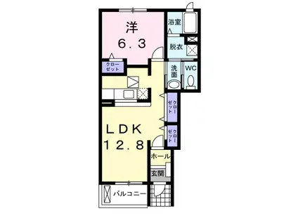 グリンデルWA(1LDK/1階)の間取り写真
