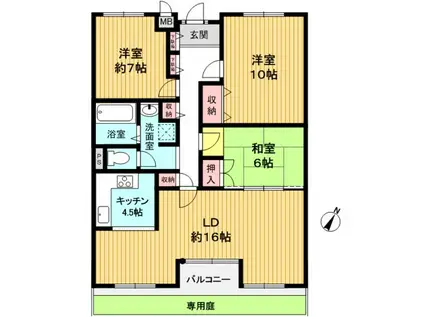 ジェイ・プライド苦楽園(3LDK/1階)の間取り写真
