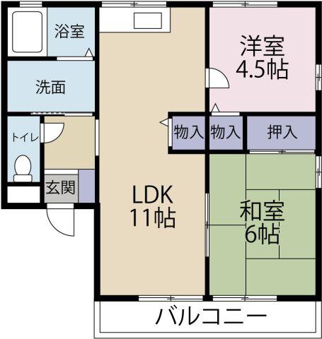 レトア川内1(2LDK/2階)の間取り写真