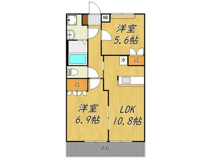 クレールヒルズ壱番館(2LDK/2階)の間取り写真