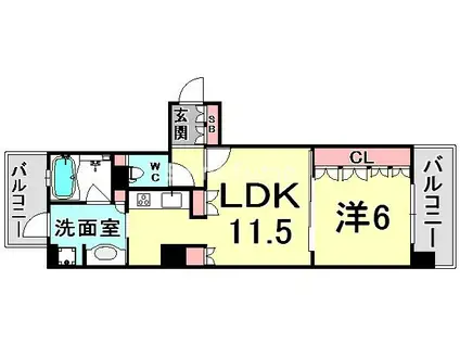 リーガル神戸三宮山手(1LDK/6階)の間取り写真