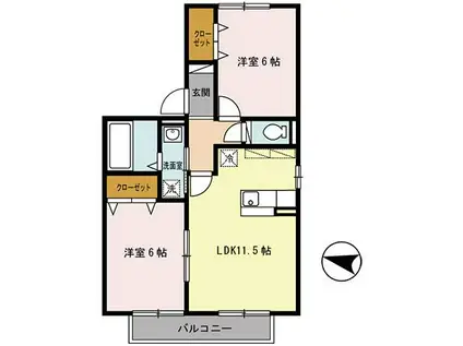 第9ウエスタンハイツ(2LDK/2階)の間取り写真