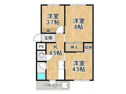 北野田マンション巽A棟(3DK/2階)の間取り写真