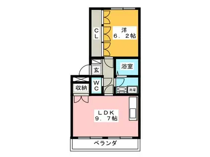 ふぁみーる B棟(1LDK/1階)の間取り写真