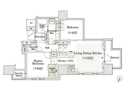 パークホームズ本橋時の鐘通(2LDK/12階)の間取り写真