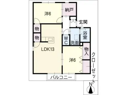 ハートタウン飛鳥D棟(2LDK/1階)の間取り写真