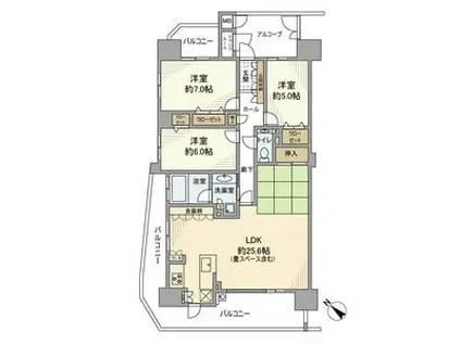 フェリカ―サ明大寺(3LDK/4階)の間取り写真