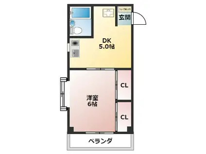 ESPACE(1K/2階)の間取り写真