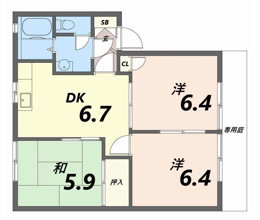 サニーハイツUEDA A棟(3DK/1階)の間取り写真