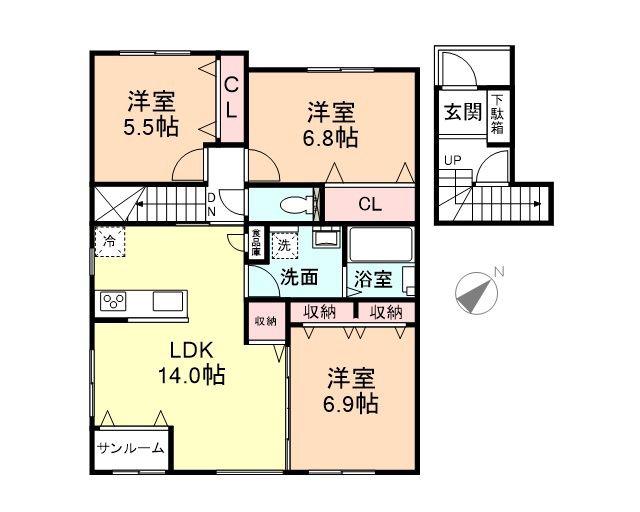ソシアペンタスI(3LDK/2階)の間取り写真