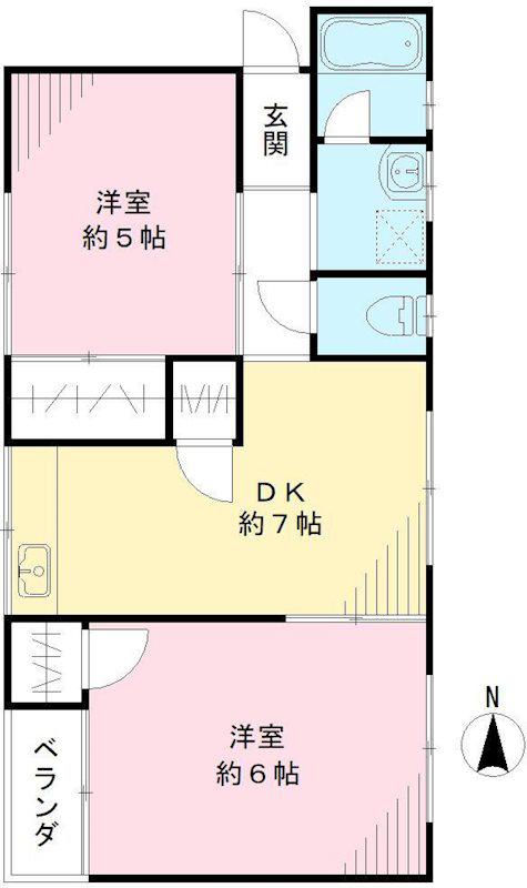 八尾マンション(2DK/4階)の間取り写真