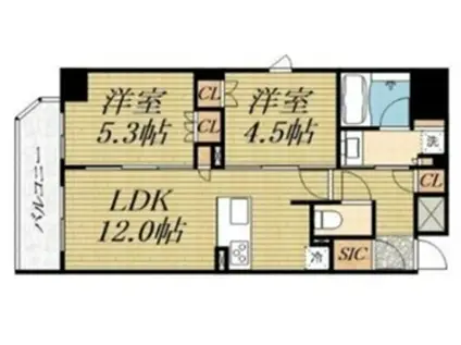 ソルティア大手前(2LDK/9階)の間取り写真
