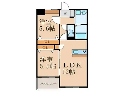 MDIプラデリビオ行橋駅前(2LDK/1階)の間取り写真