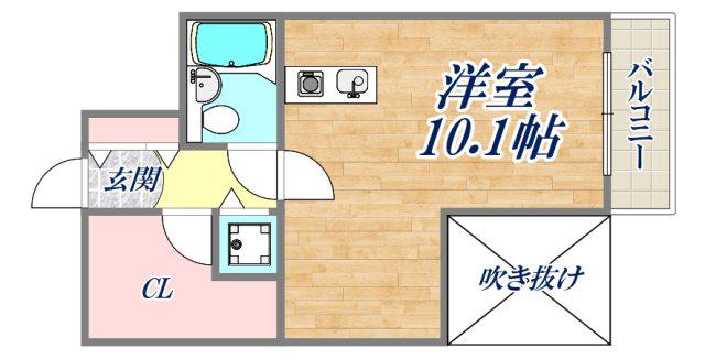 ホープ芦屋(ワンルーム/2階)の間取り写真