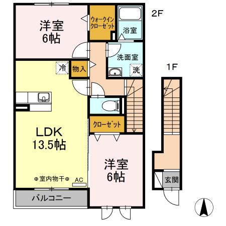アクア・ミルA棟(2LDK/2階)の間取り写真