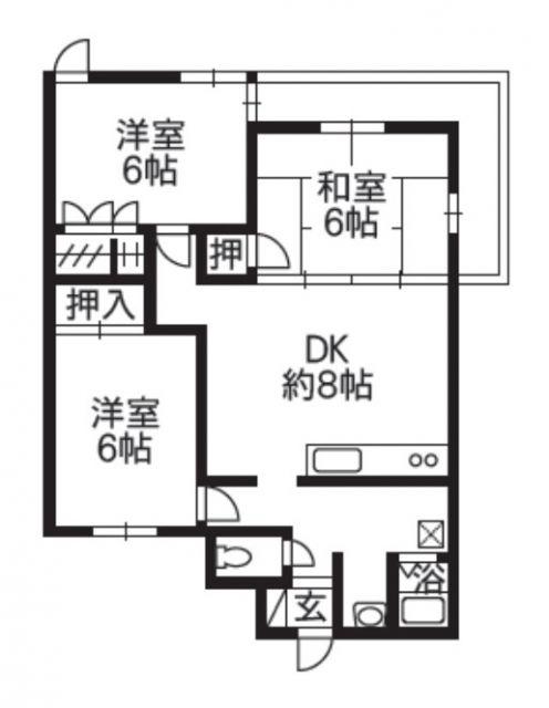 シャトレ長嶺III(3DK/3階)の間取り写真