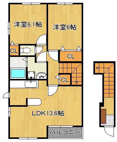 サンレミ葛原E(2LDK/2階)の間取り写真