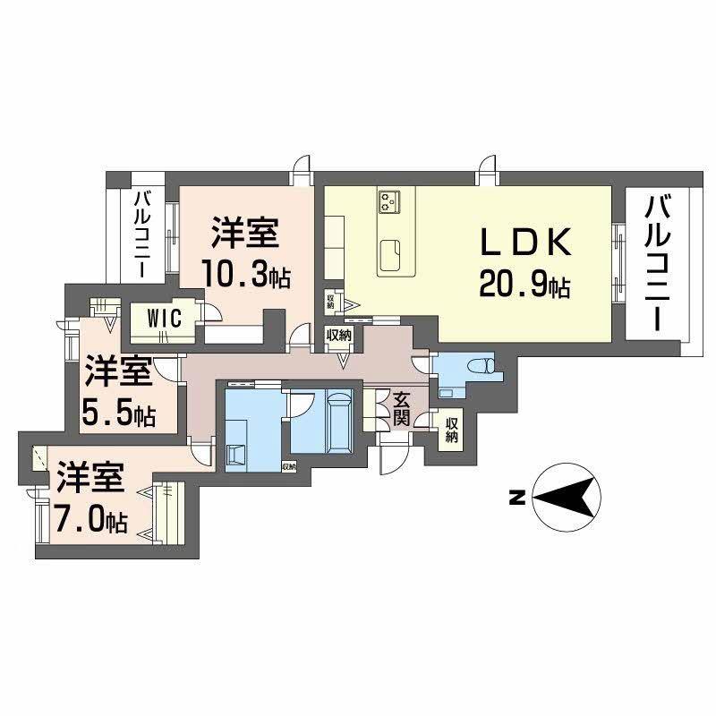 白壁 THE GARDEN(3LDK/3階)の間取り写真