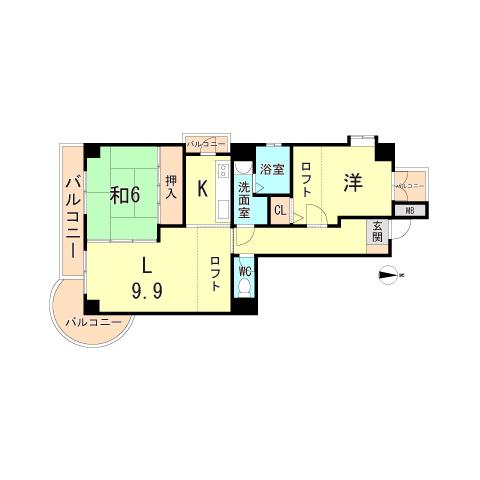 シャルム樽屋町(2LDK/5階)の間取り写真