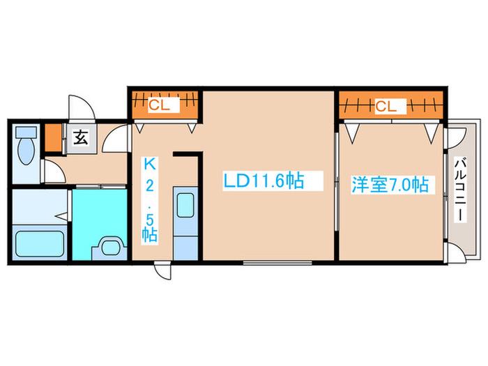 さわやかビル(1LDK/2階)の間取り写真