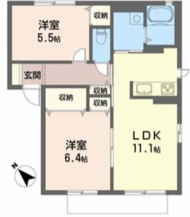 フォンテボヌールII(2LDK/1階)の間取り写真