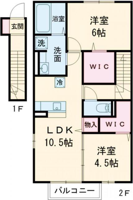フォンティーヌ(2LDK/2階)の間取り写真