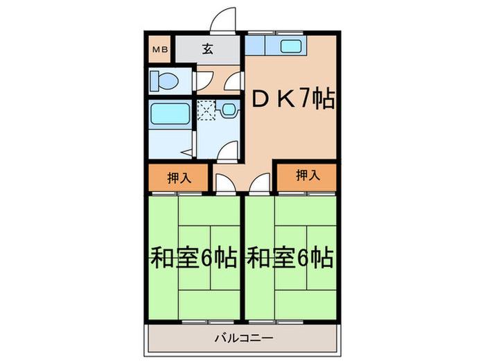 ロイヤルハイツ板倉(2DK/2階)の間取り写真