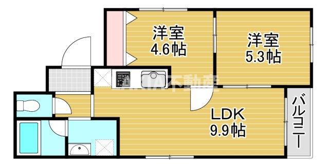ベルハイム都島(2LDK/2階)の間取り写真