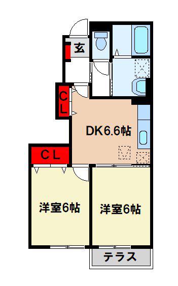 コーポ東野D(2DK/1階)の間取り写真