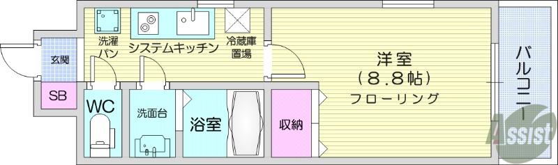 アーバンフラッツ長町(1K/9階)の間取り写真