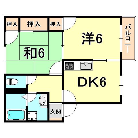 夙川ツカサハイツ(2DK/2階)の間取り写真