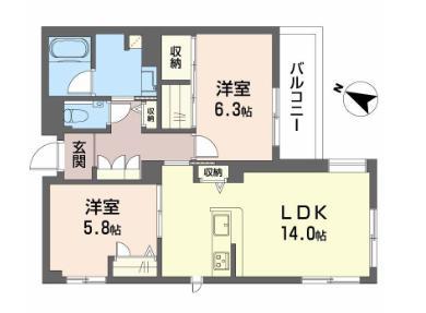 フォレナ神戸住吉(2LDK/3階)の間取り写真
