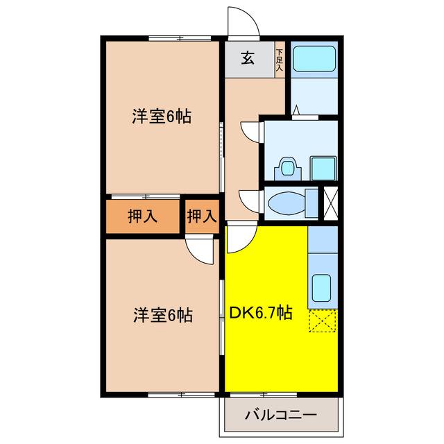 グリーンリーズ二ッ木(2DK/1階)の間取り写真