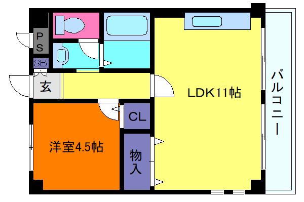 グランディア国体通(1LDK/4階)の間取り写真