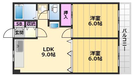 メゾンドタカ(2LDK/4階)の間取り写真