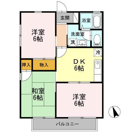 ハイライズ若槻(3DK/2階)の間取り写真
