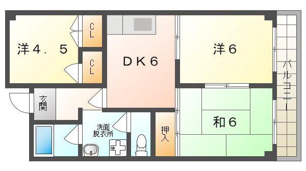 グロリーハイツ上野口(3DK/4階)の間取り写真