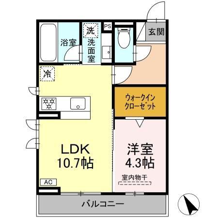 アムール・シェモア(1LDK/2階)の間取り写真