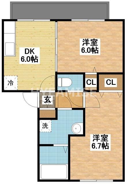 ウィルモアアサイ(2DK/1階)の間取り写真