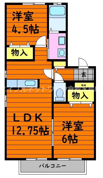 トゥール・トロー B棟(2LDK/1階)の間取り写真