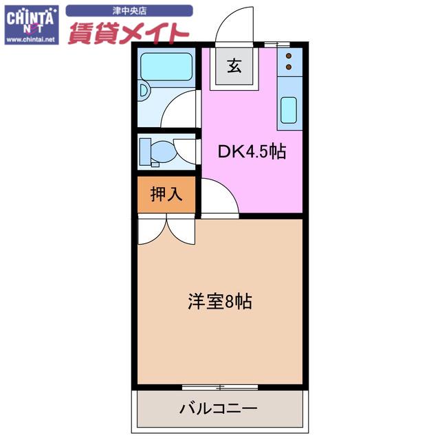 FORTUNA S棟(1DK/2階)の間取り写真