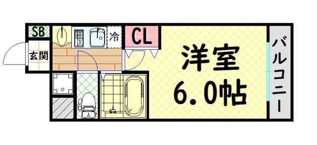 プレサンス難波元町(1K/10階)の間取り写真