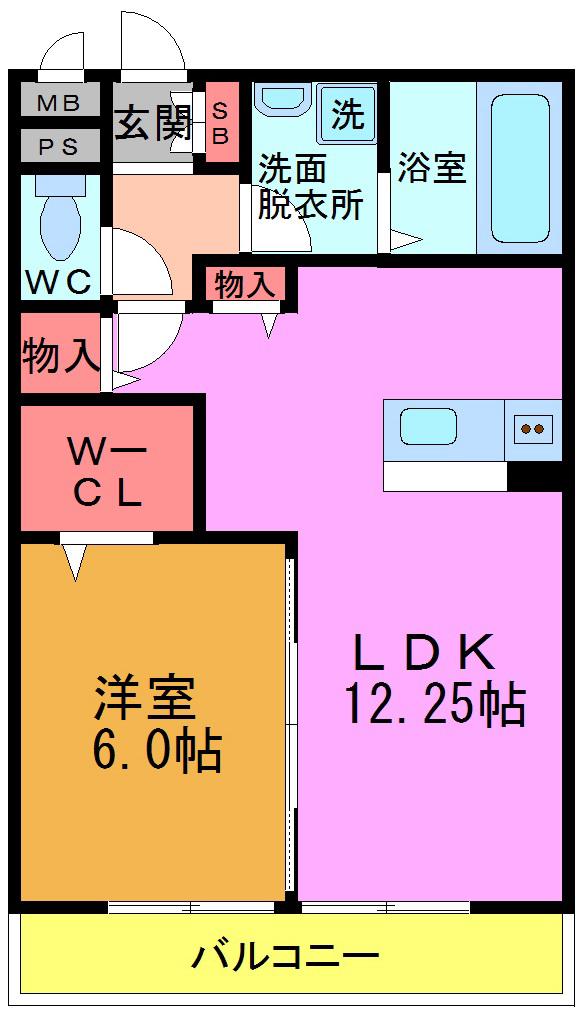 ブランシュールB棟(1LDK/3階)の間取り写真