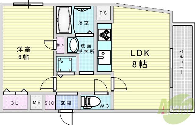 フローライト豊里2(1LDK/3階)の間取り写真