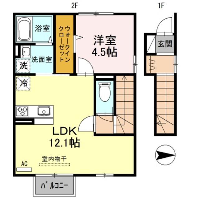 グランツ(1LDK/2階)の間取り写真