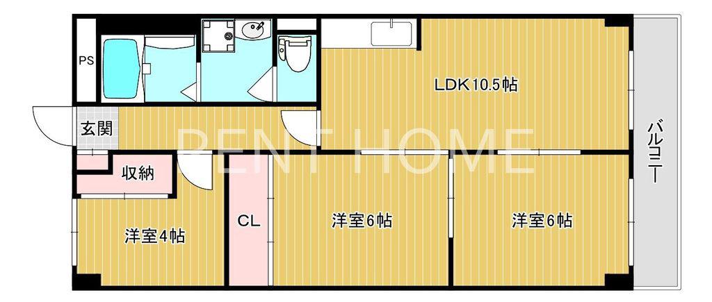 グランシャトータカオ恩智(3LDK/2階)の間取り写真