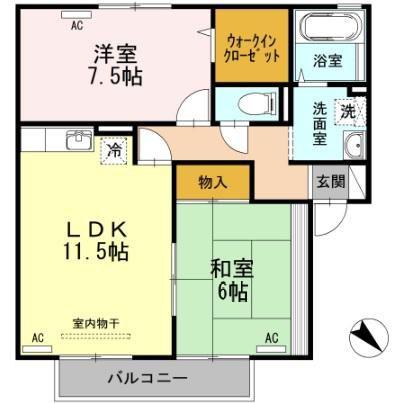 プリムローズIII A棟(2LDK/1階)の間取り写真