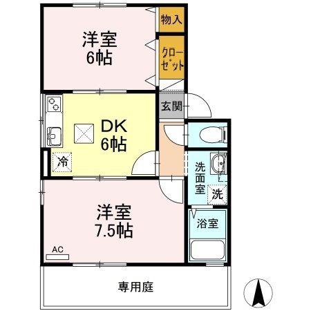 アベニュー北野A棟(2DK/1階)の間取り写真